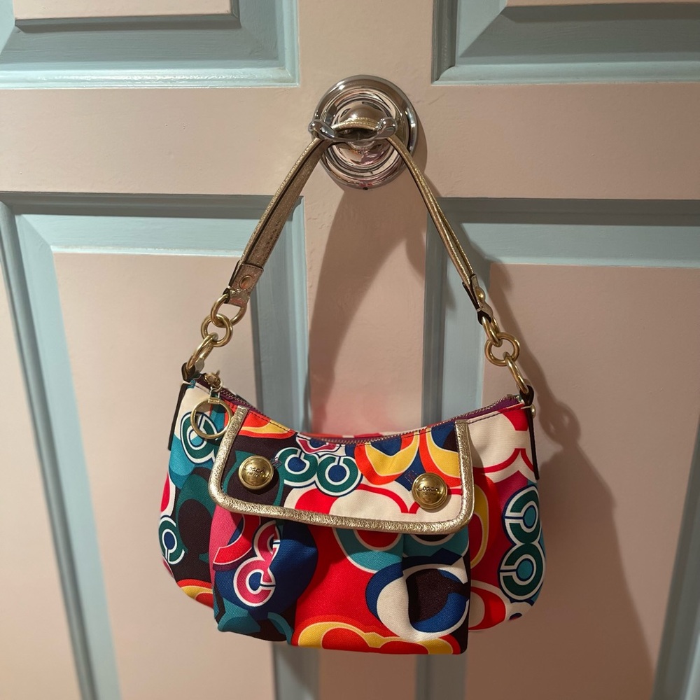 Coach Colorful Patterned Shoulder Bag with Gold Details